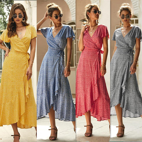 Women Summer Printed Short Sleeve Maxi Dresses – ebuytrends
