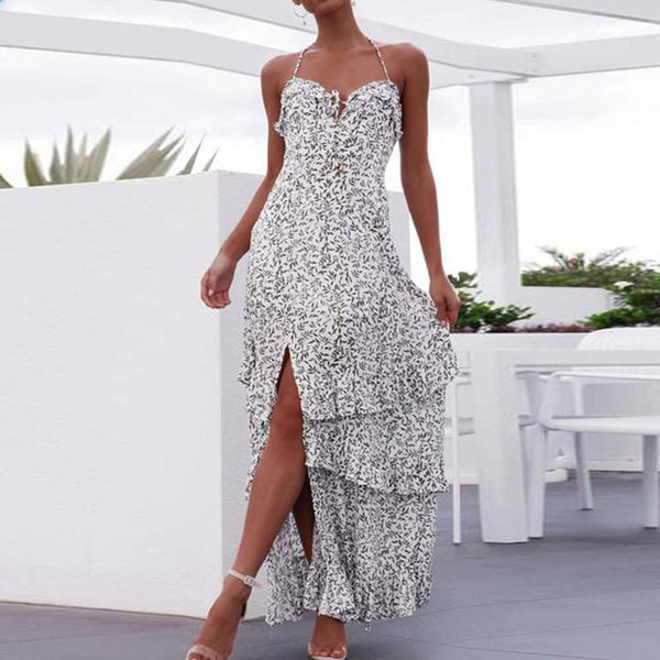 Halter Sexy Floral Print Backless Party Maxi Dress