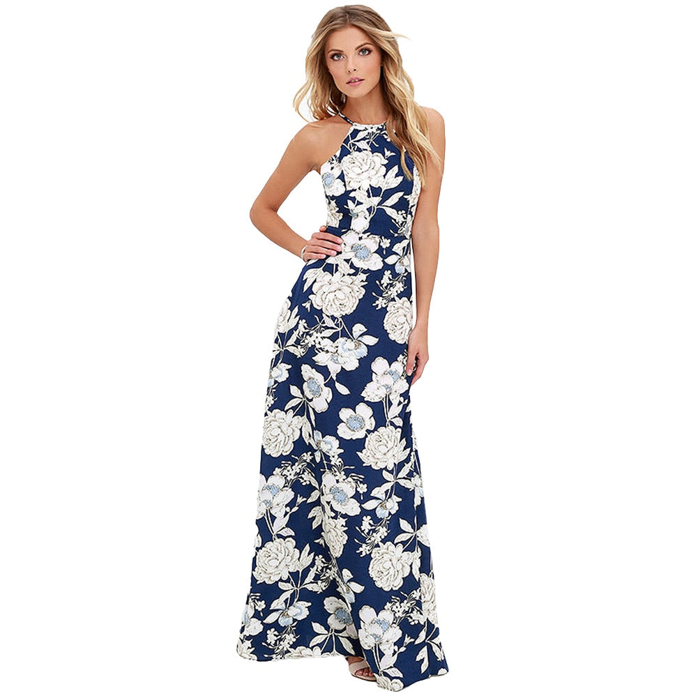 Women Halter Neck Vintage Floral Print Sleeveless Maxi Dress – ebuytrends