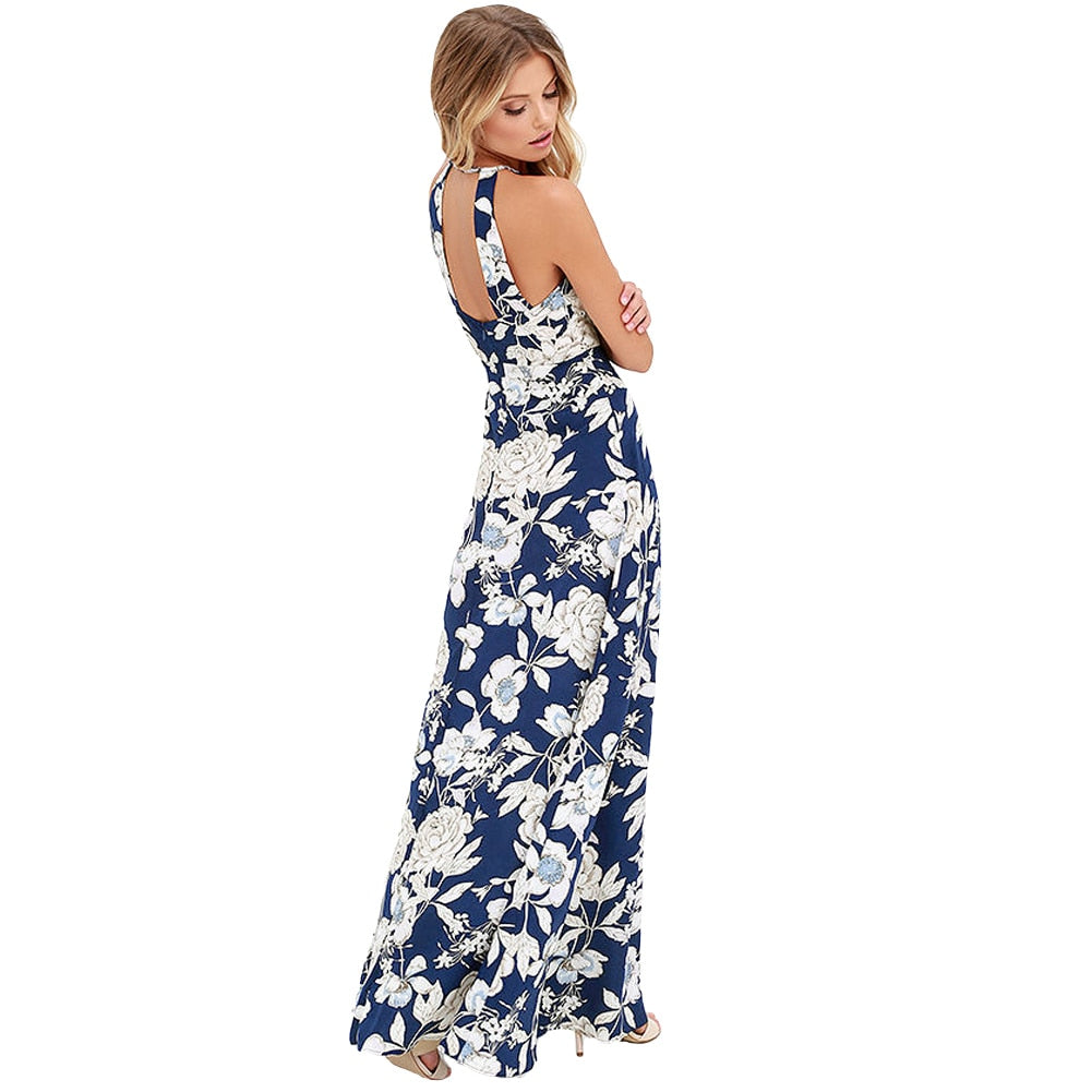Women Halter Neck Vintage Floral Print Sleeveless Maxi Dress – ebuytrends