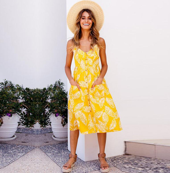 Summer Women Sexy Vintage Boho Midi dresses