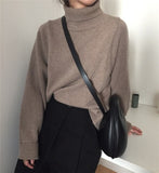 Women Pullover Turtleneck Solid Loose Sweater