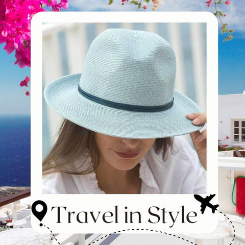 travel in style, image of foldable blue hat