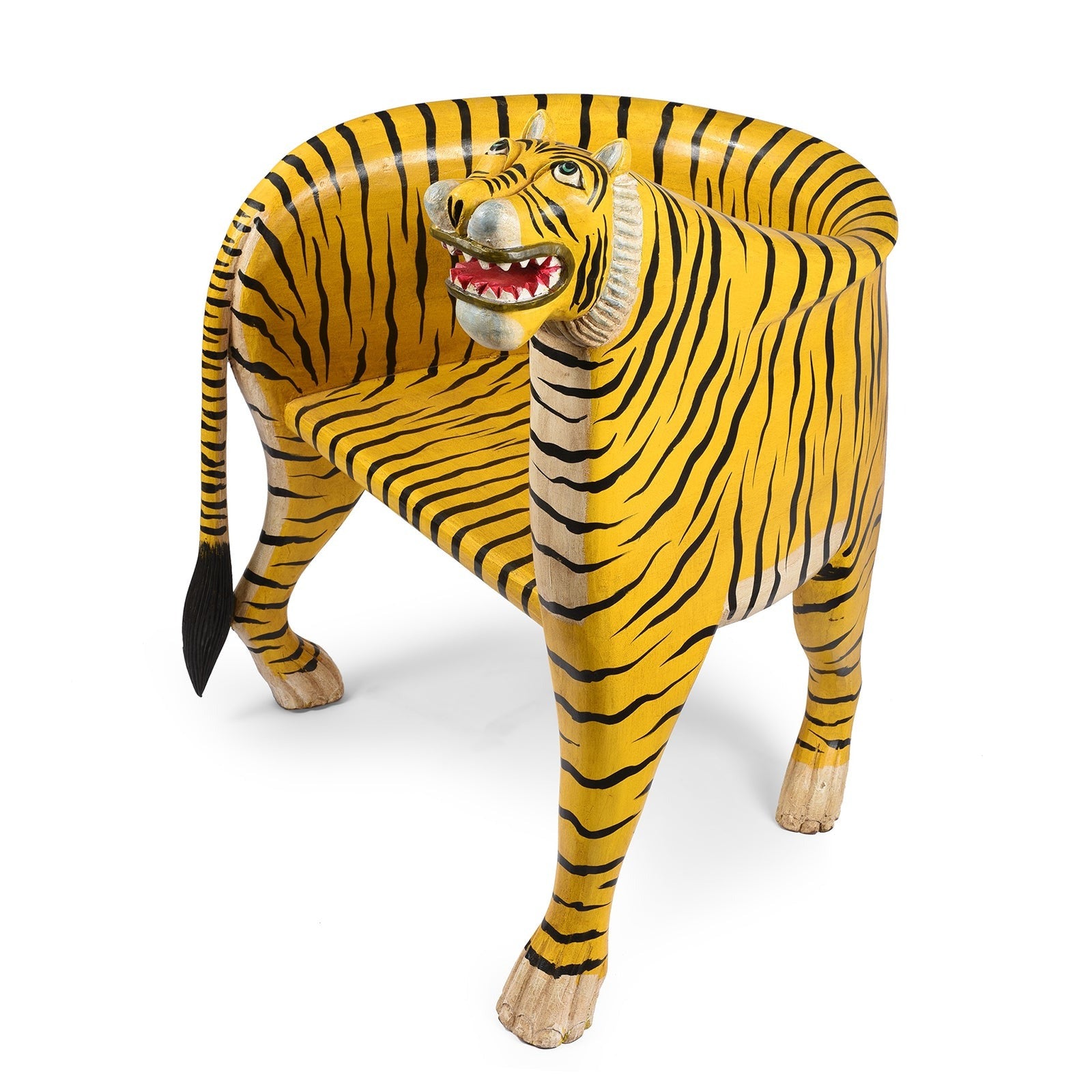 Painted Tiger Chair Made From Reclaimed Teakwood Indigo Antiques