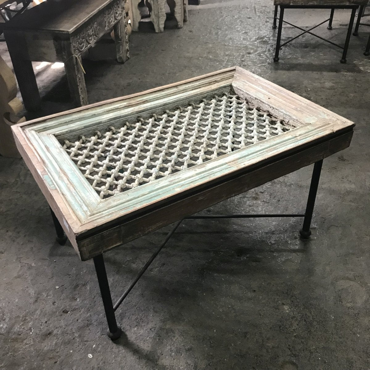 Old Jali Window Coffee Table With Glass Top Indigo Asian Antiques Interiors