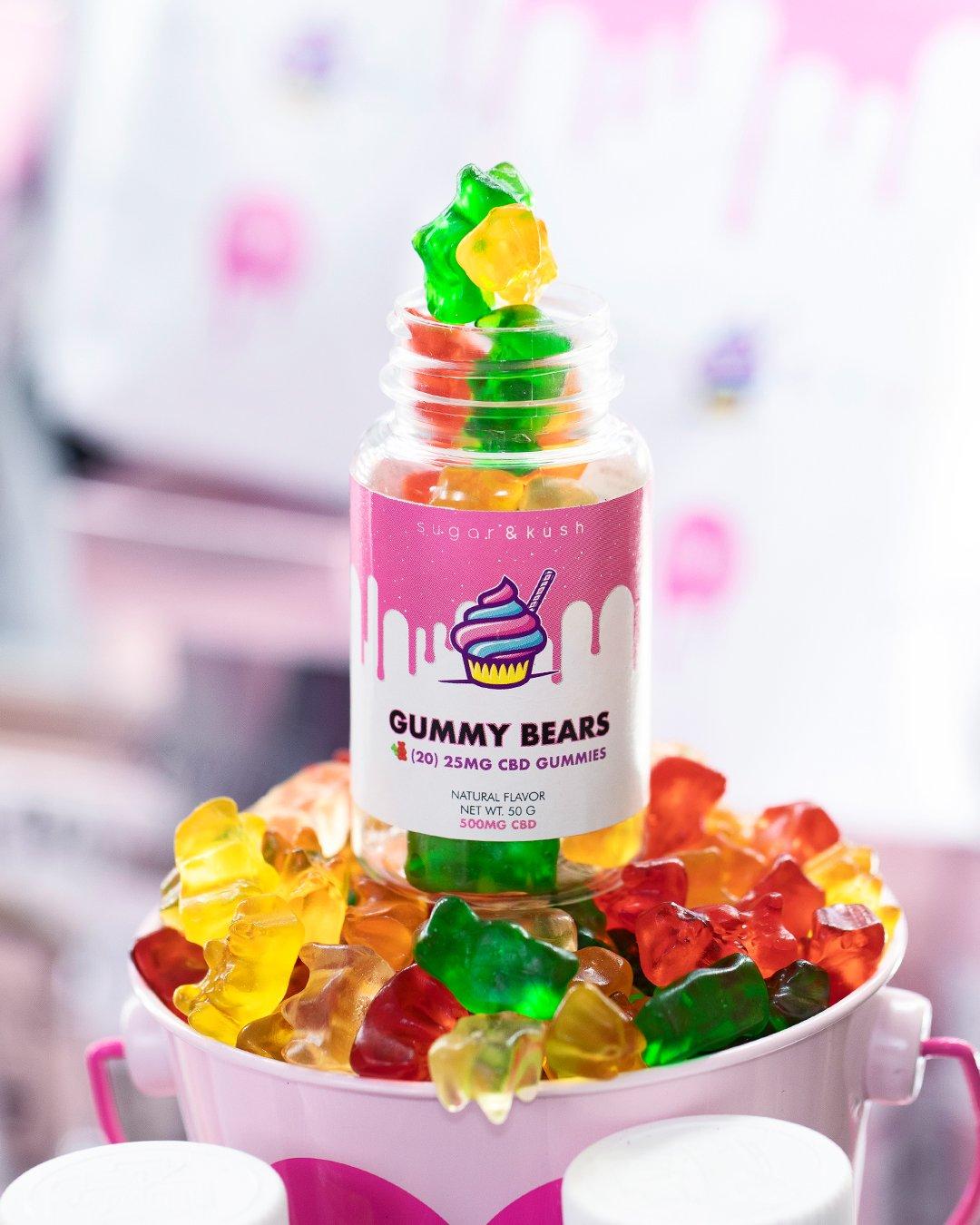 Colorful gummy bears infused with CBD from Sugar and Kush.