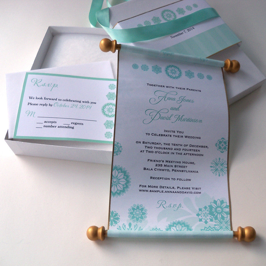 Fairytale Wedding Invitations In Aqua With Snowflakes Artful