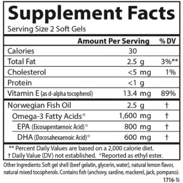 Elite Omega-3 Gems 1600 mg 90+30 softgels by Carlson Labs Supplement Facts