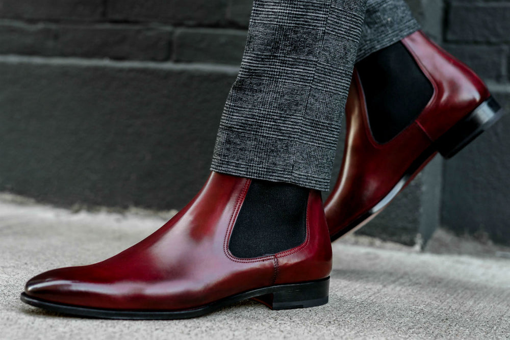 mens red leather chelsea boots