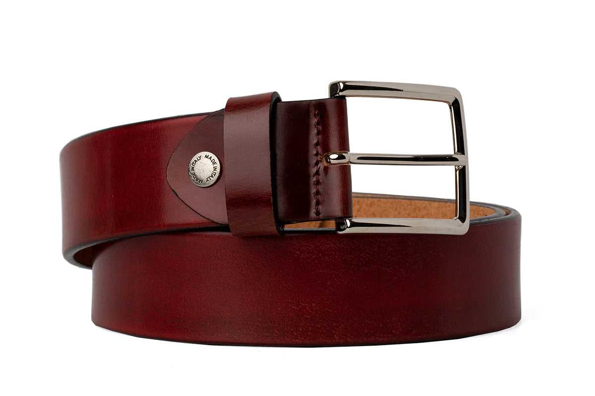 Pakerson Men's Wine Red Hand Painted Italian Leather Belt cm 105 - 120