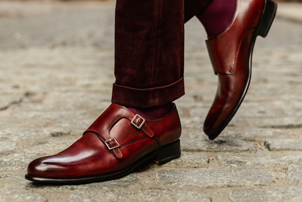 oxblood monk strap shoes