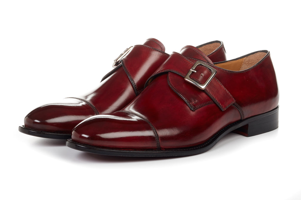 red monk strap shoes