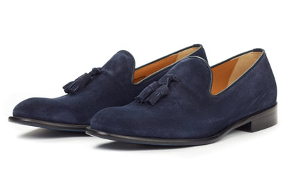 blue suede loafers