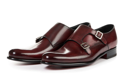 burgundy double monk strap shoes