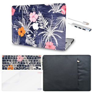 Macbook Case -Flower Collection - Dark Flowers with Keyboard Cover, Screen Protector ,Sleeve ,USB Hub