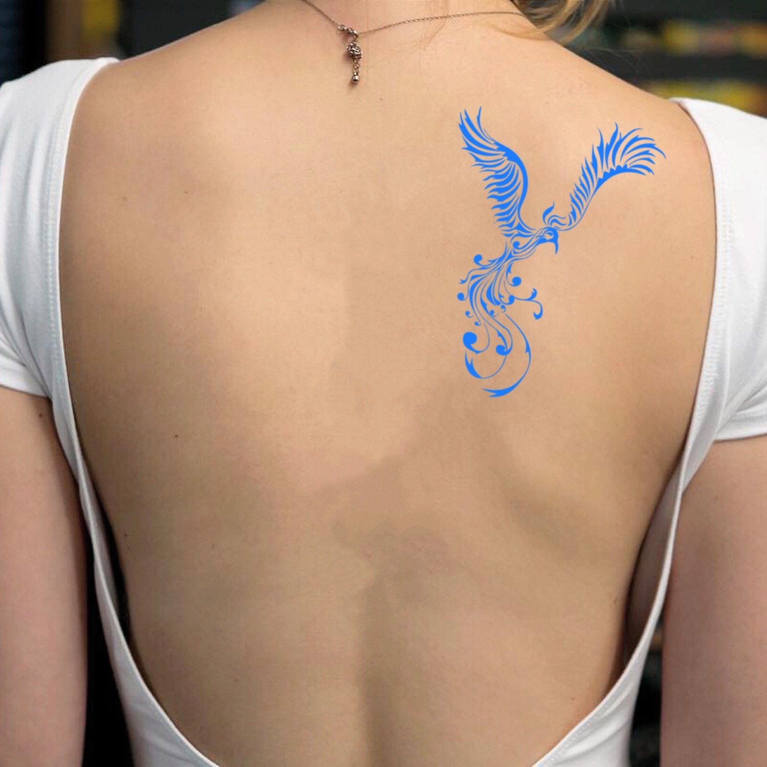 Blue Fire Phoenix Temporary Tattoo Sticker Ohmytat