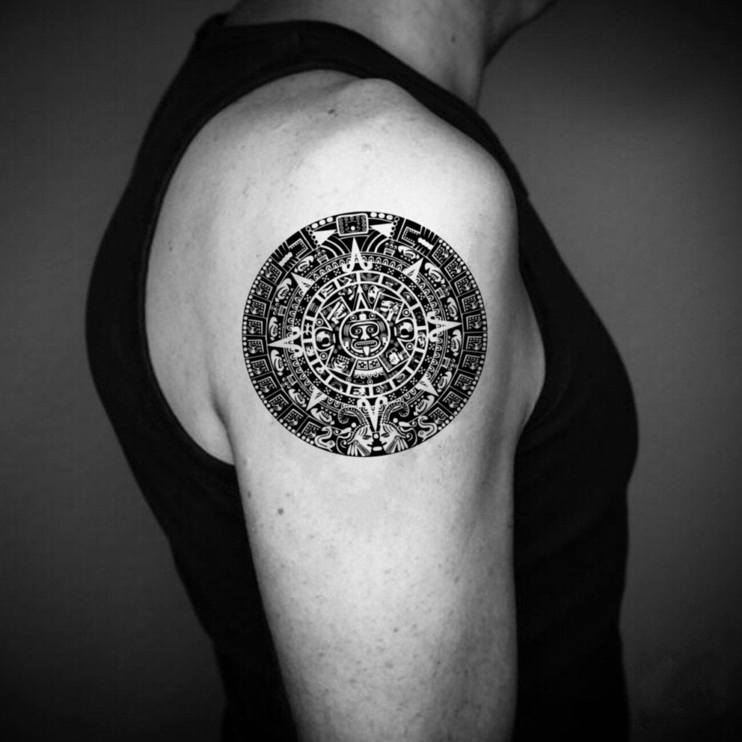 Tattoo uploaded by Jones  Aztec calendar done by jones aztectattoos  blackandgreytattoo detailed tattooart tattoooftheday  Tattoodo