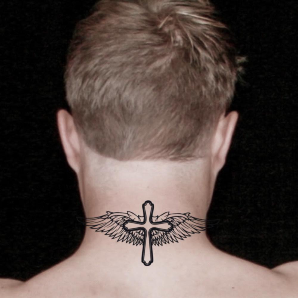 Neymar Back of Neck Cross Wings Temporary Tattoo Sticker ...