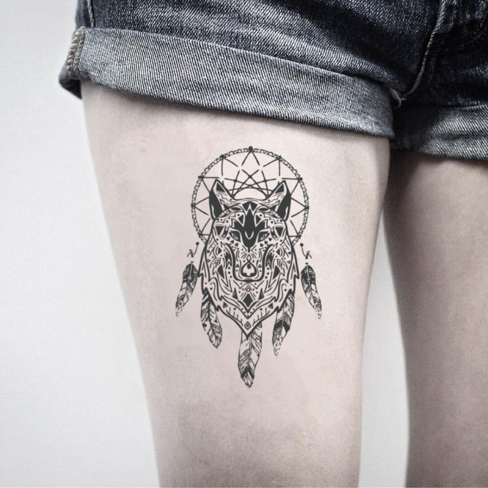 Wolf Dream Catcher Temporary Tattoo Sticker - OhMyTat