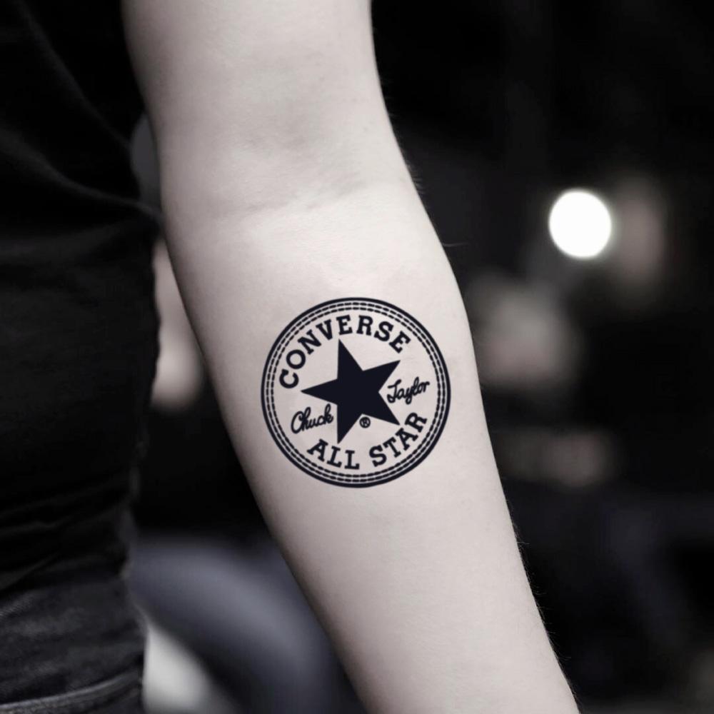 fake small all star converse chucks illustrative temporary tattoo sticker design idea on inner arm