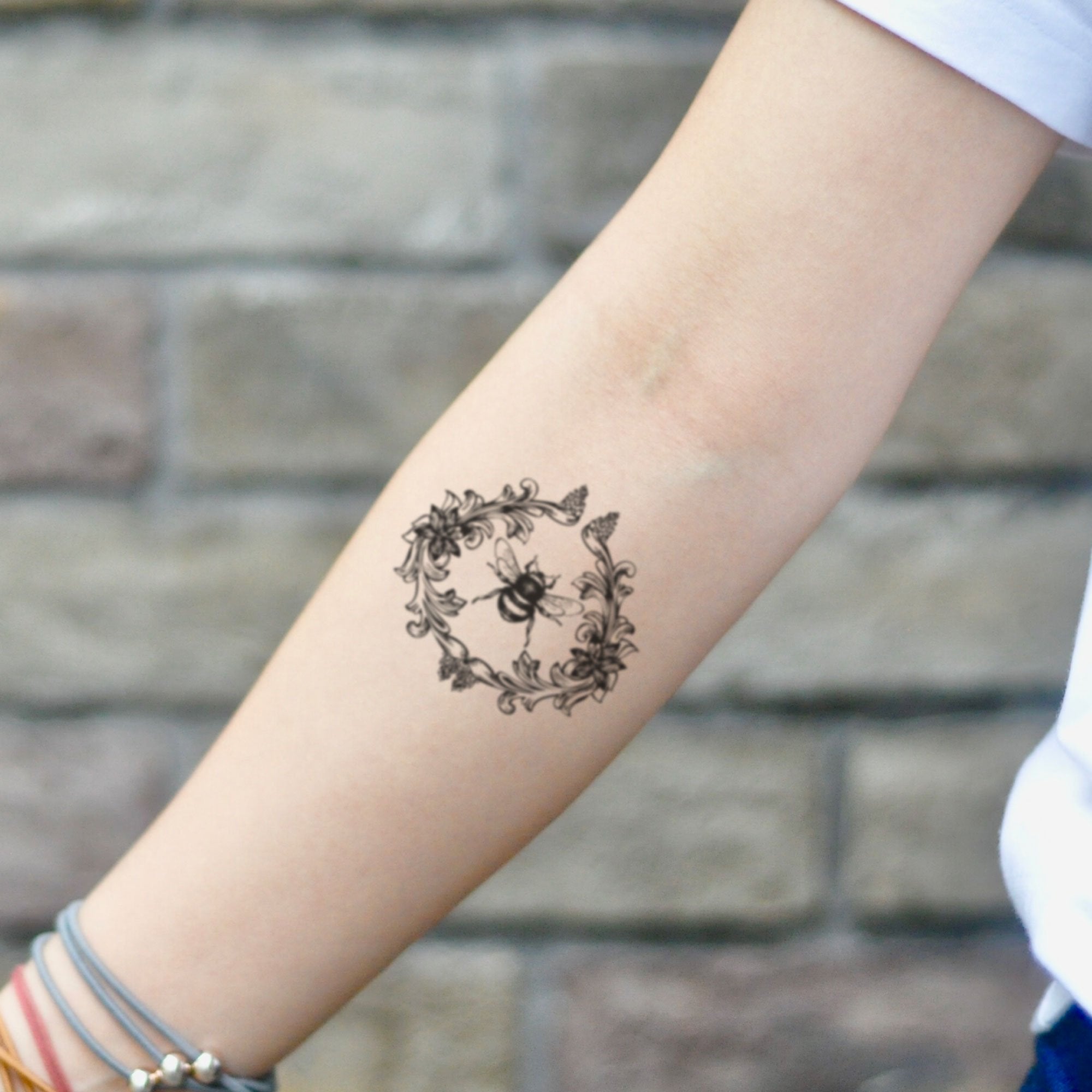Bee And Flower Temporary Tattoo Sticker Ohmytat