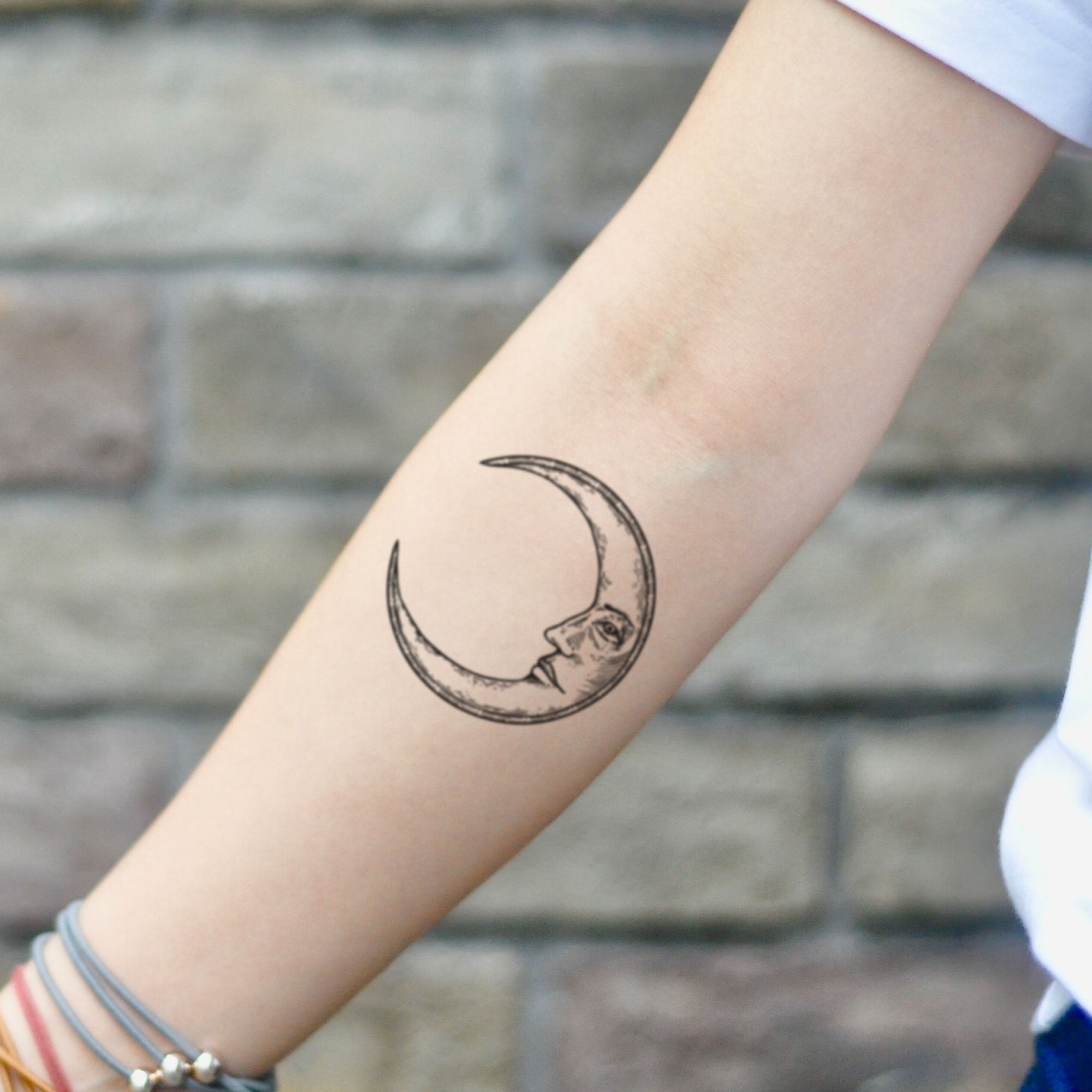 Crescent Moon Face Temporary Tattoo Sticker Ohmytat
