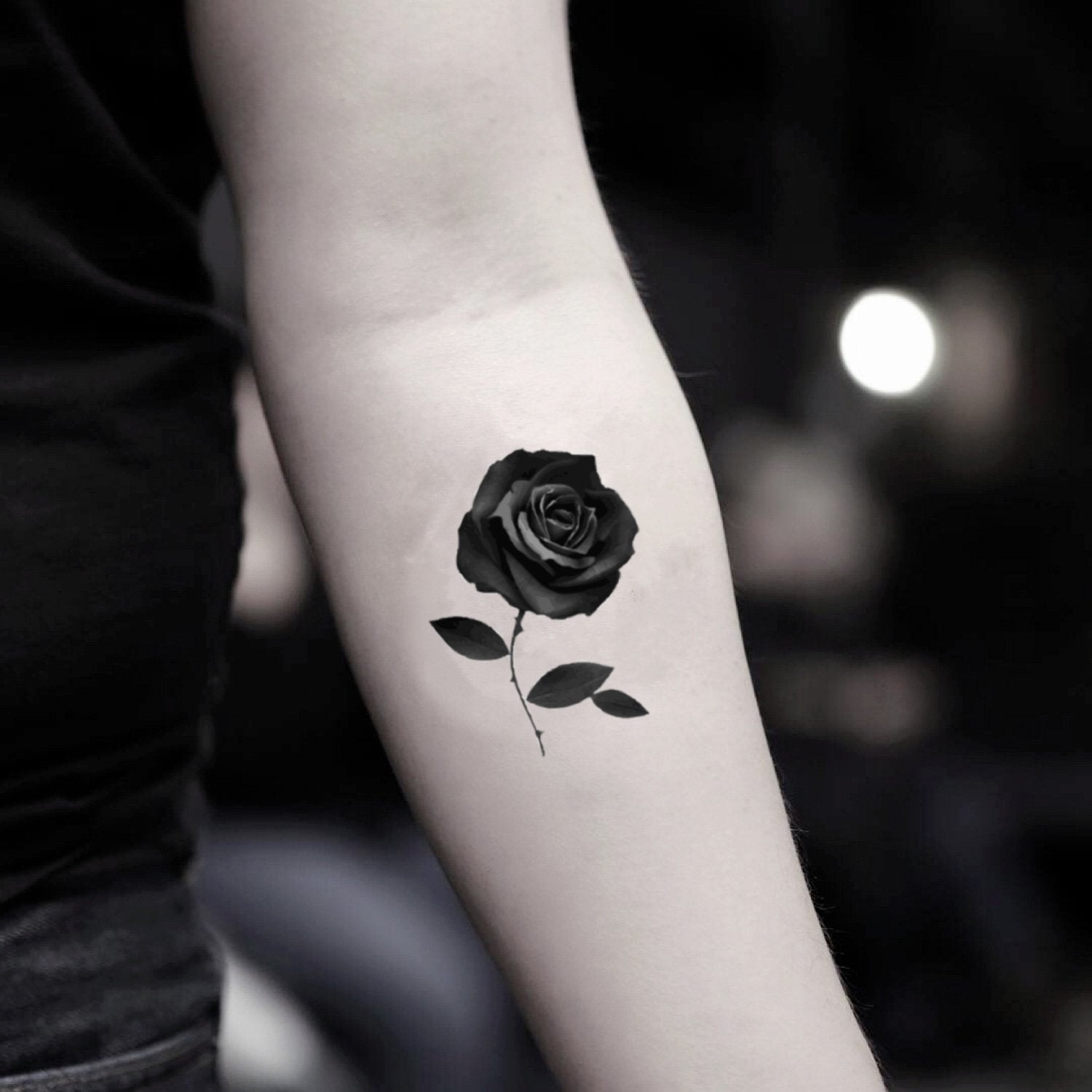 Dark Rose Black Flower Temporary Tattoo Sticker - OhMyTat