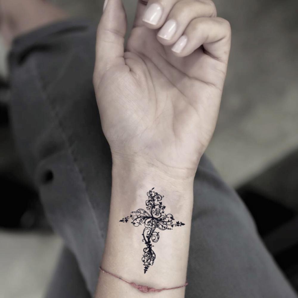 Cross Flower Temporary Tattoo  small floral cross tattoo 1