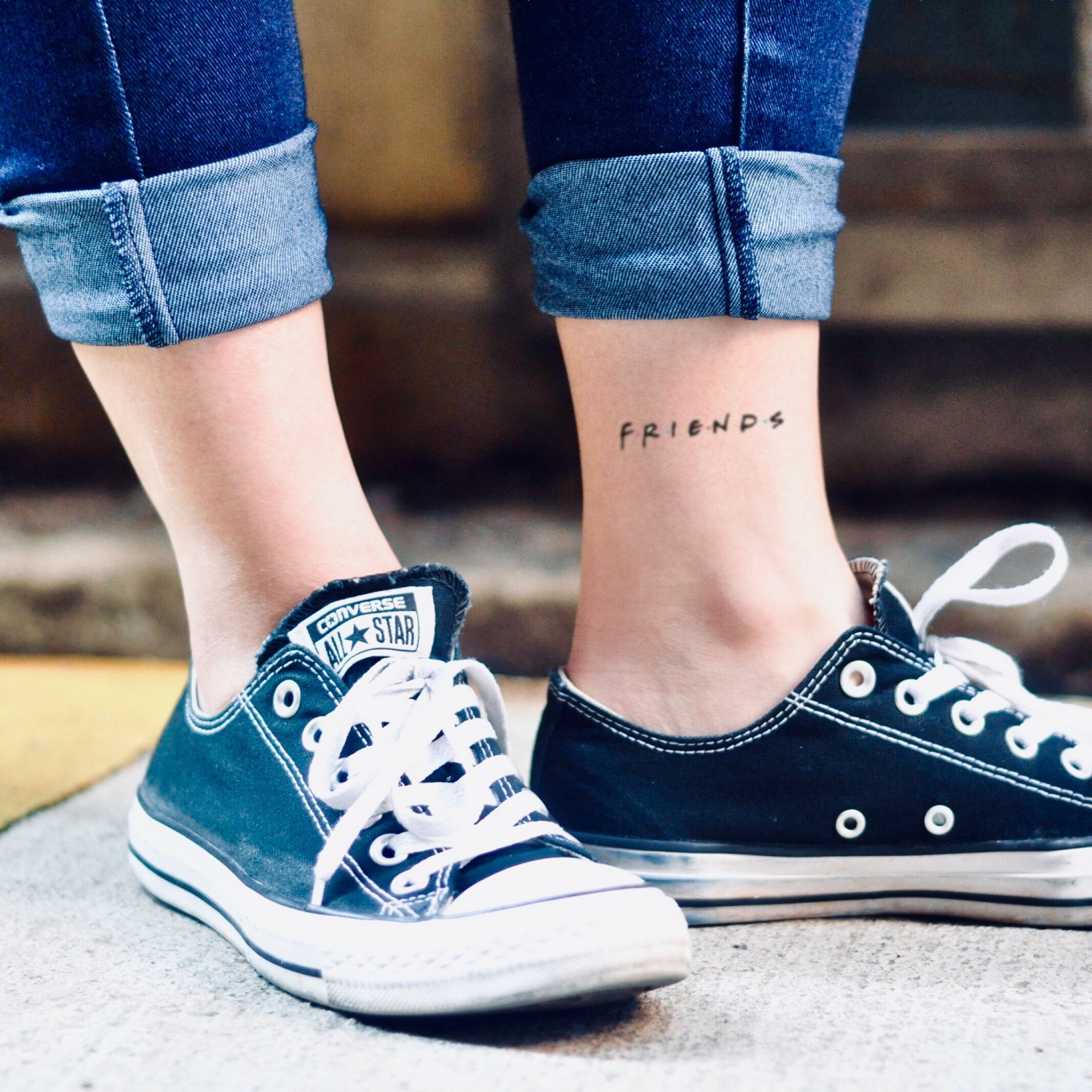 Small Friends TV Show Lettering Temporary Tattoo Sticker Design Idea Ankle