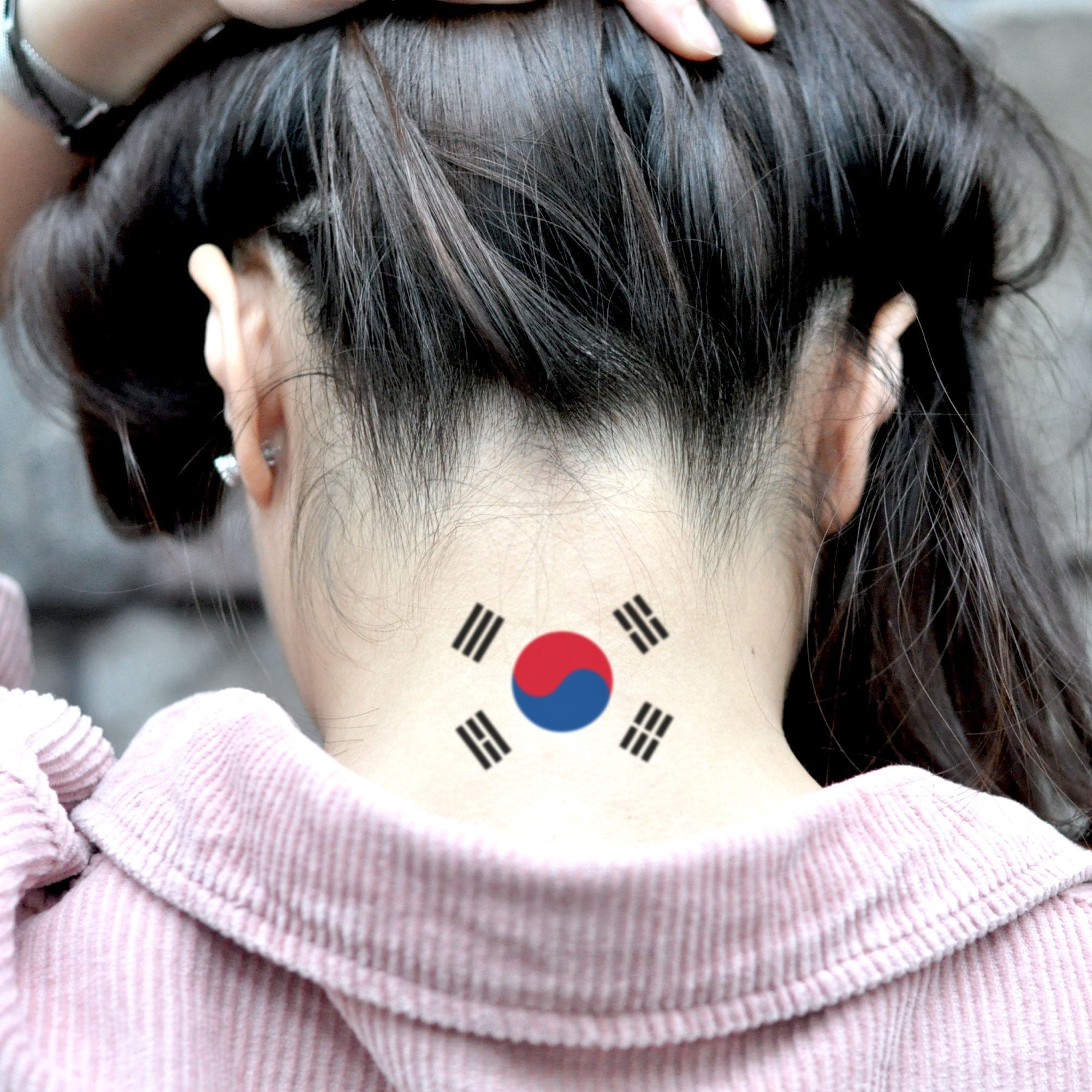 Korean flag and name in Korean tattoo