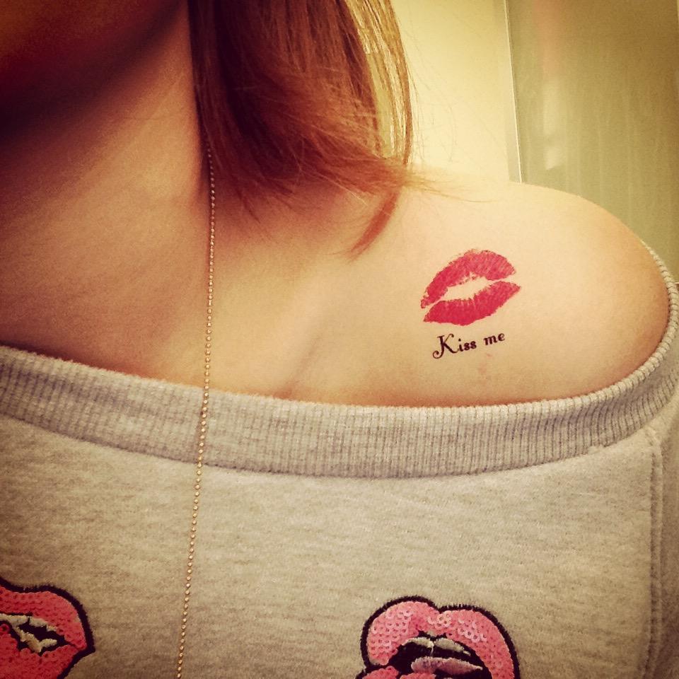 Red Lip Kiss Me Temporary Tattoo Sticker  OhMyTat