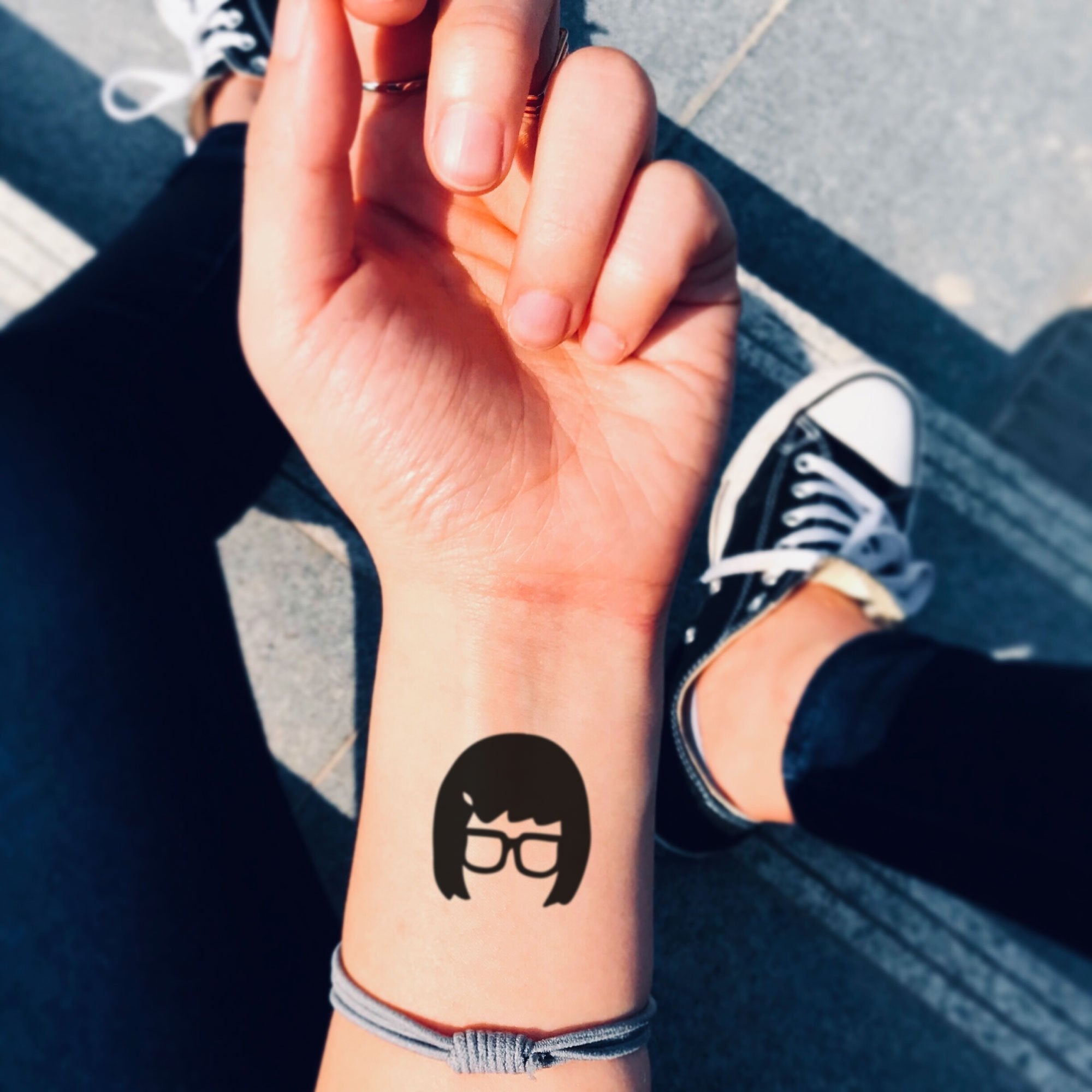 Girl with Glasses Temporary Tattoo Sticker - OhMyTat