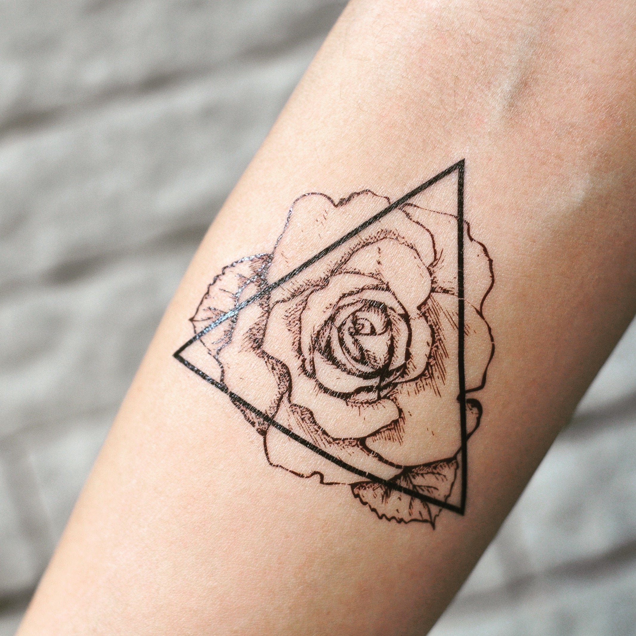 Triangle Rose  Outline  Temporary Tattoo  Sticker OhMyTat