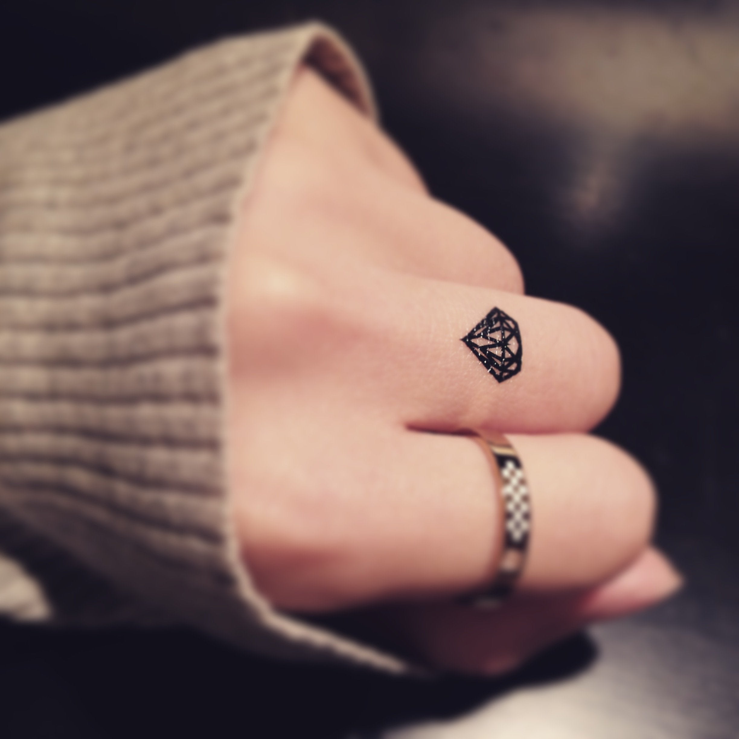 Little Black Diamond Engagement Ring Temporary Tattoo Sticker Ohmytat