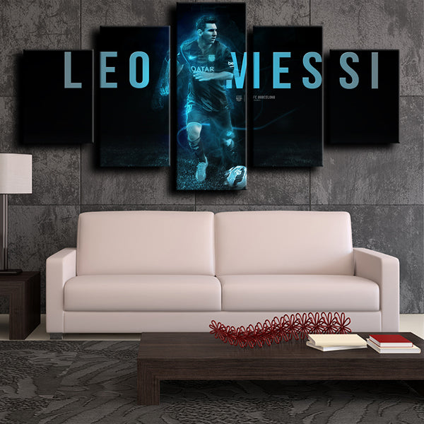 Fc Barcelona Forward La Pulga Lionel Messi Black Gl Canvas Print Art
