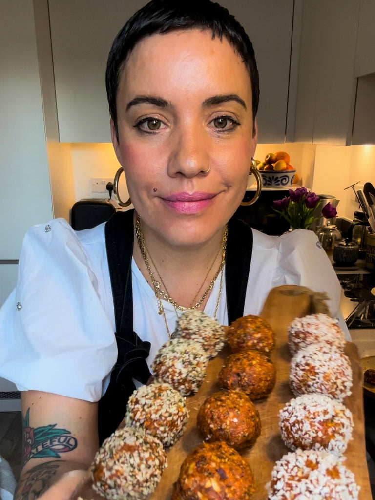 gemma phillips-ogston, gems wholesome kitchen holding goji & lemon skin glow energy balls