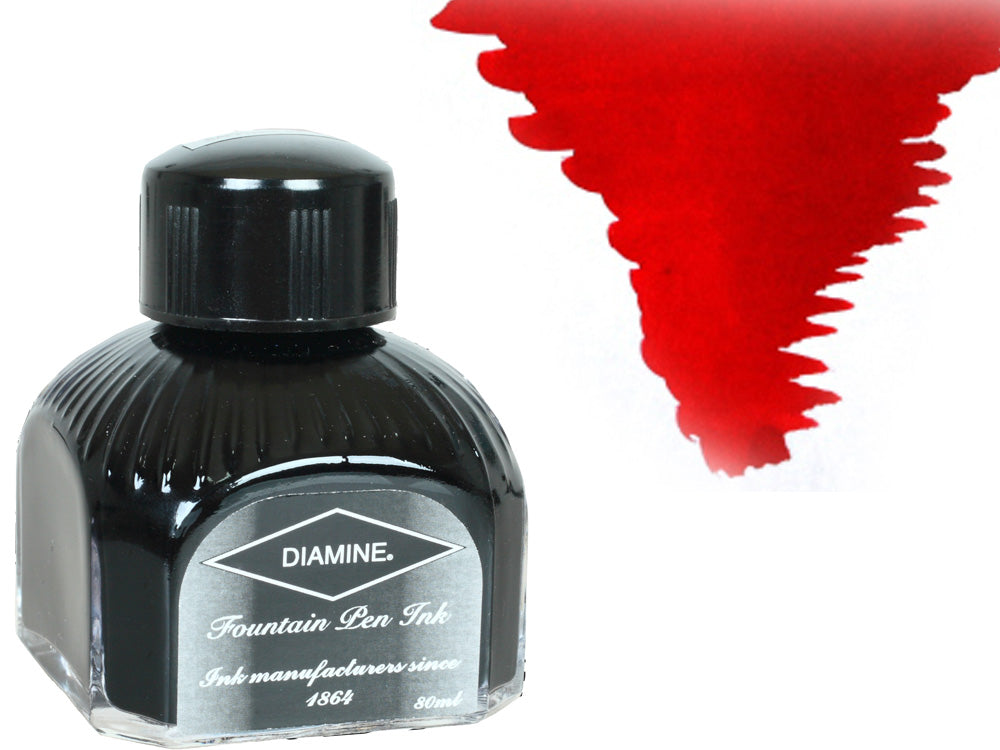 Diamine Tintenfass, 80ml., Crimson, Italianische Glass Flasche, Iguana  Sell DE