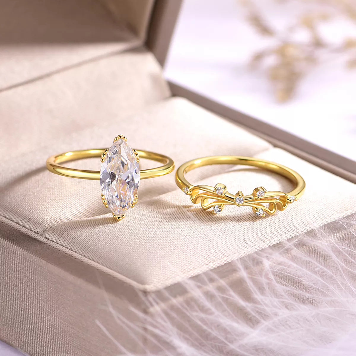 2 Piece 2 Carat Moissanite 925 Sterling Silver Zircon Ring