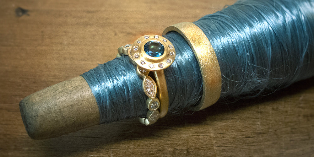 Aquamarine and diamond wedding ring