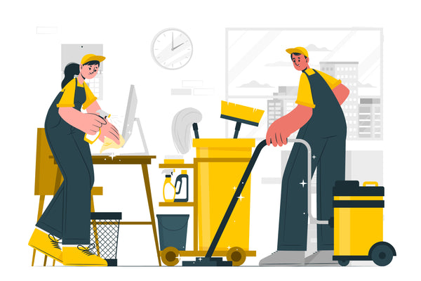 animated janitor cleaning staff