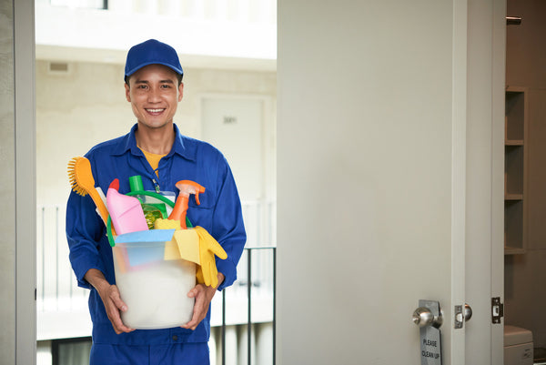 Cleaning staff using advanced janitorial tools