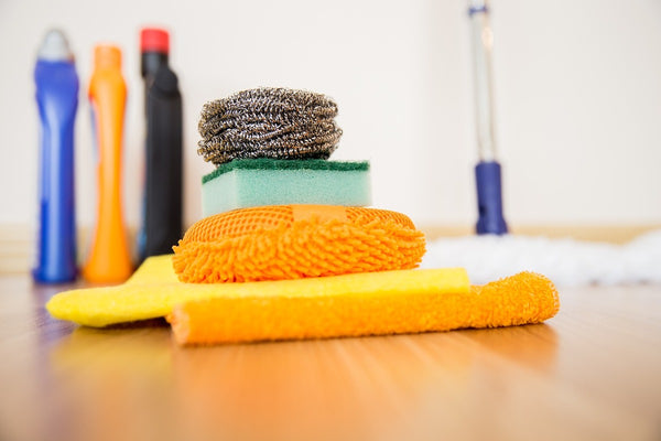 Assorted eco-friendly janitorial supplies for hotels