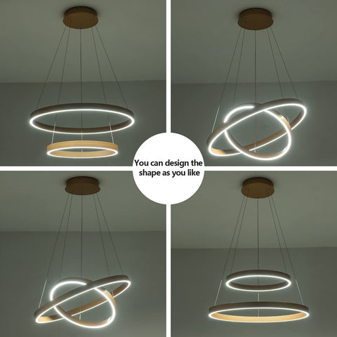Modern LED Chandelier 2-Ring Circular Dimmable Pendant Light