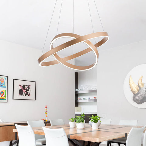 Modern LED Chandelier 2-Ring Circular Dimmable Pendant Light