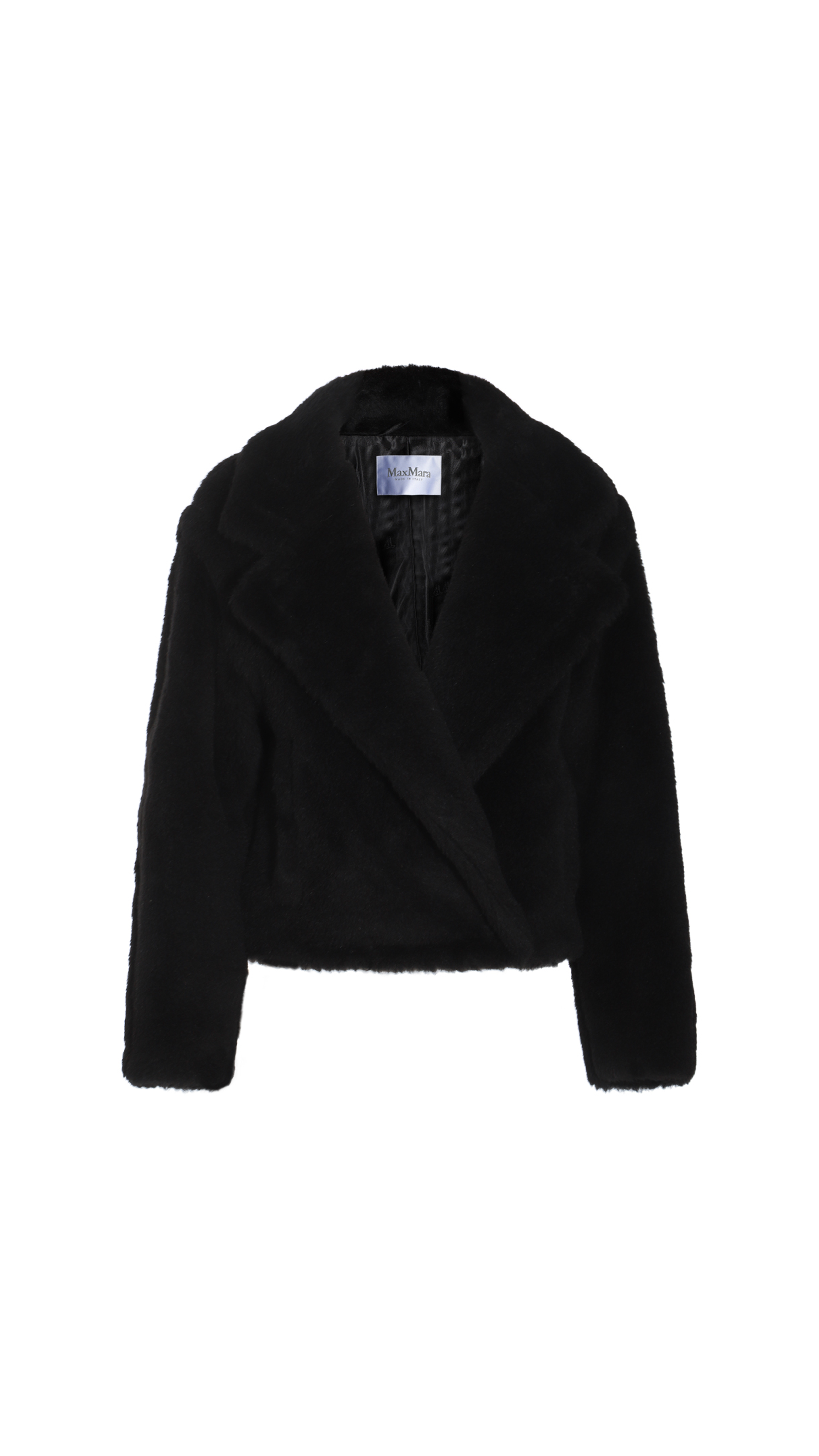 Cropped Teddy Bear Icon Coat in Alpaca and Wool - Black