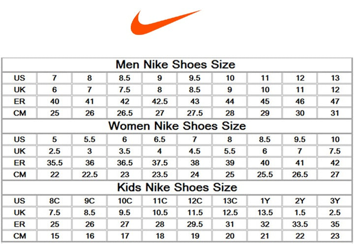 nike shoe size chart cm