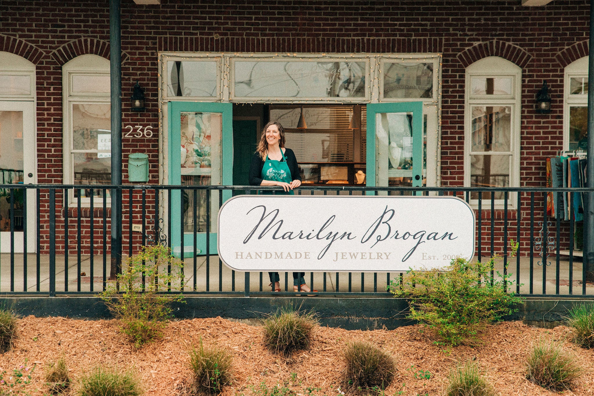 woman outside shop