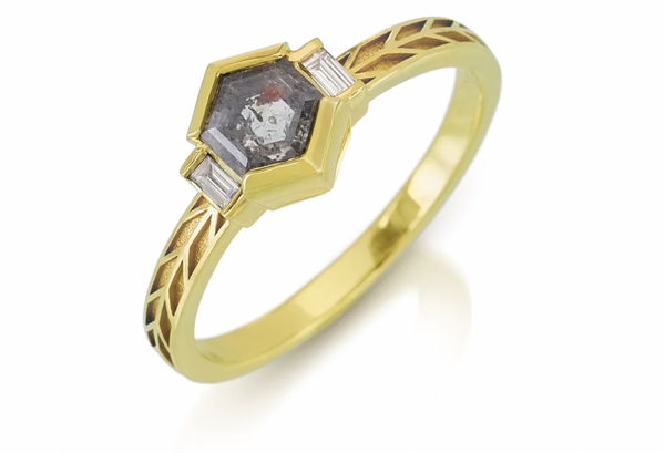Hexagon Diamond Three-Stone Ring by Marilyn Brogan Jewelry