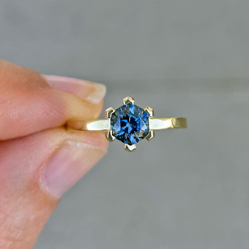 Blue Hexagon Montana Sapphire Ring