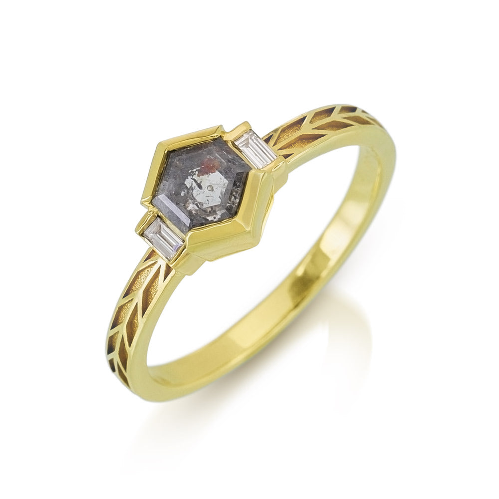 Hexagon Diamond 3 Stone Ring